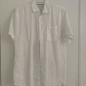 Mens Amazon Essentials White Linen Casual Button Down Shirt